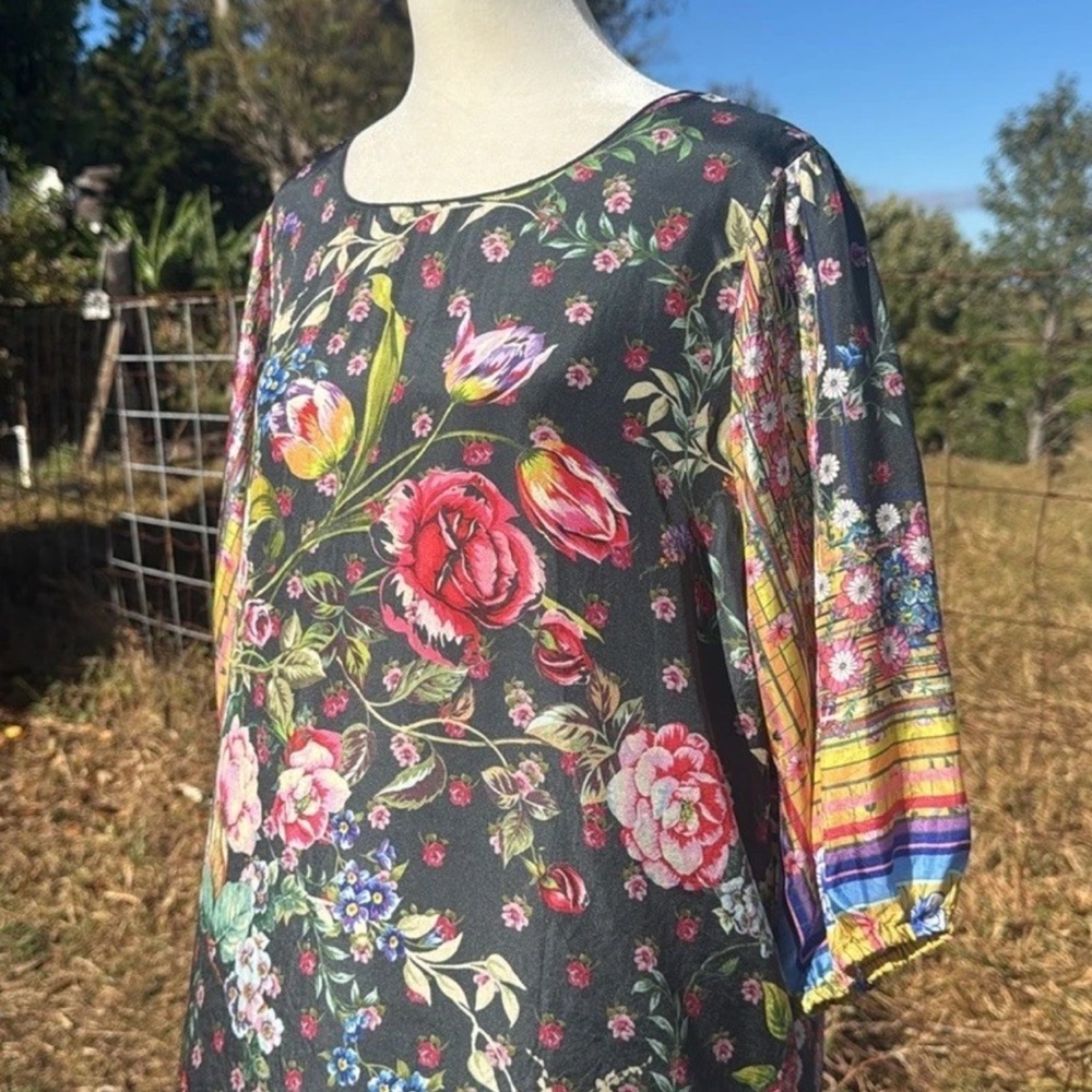 NWT Johnny Was Naomi Wren Printed Silk Dress Boho Chic Floral Romantic - Picture 3 of 8